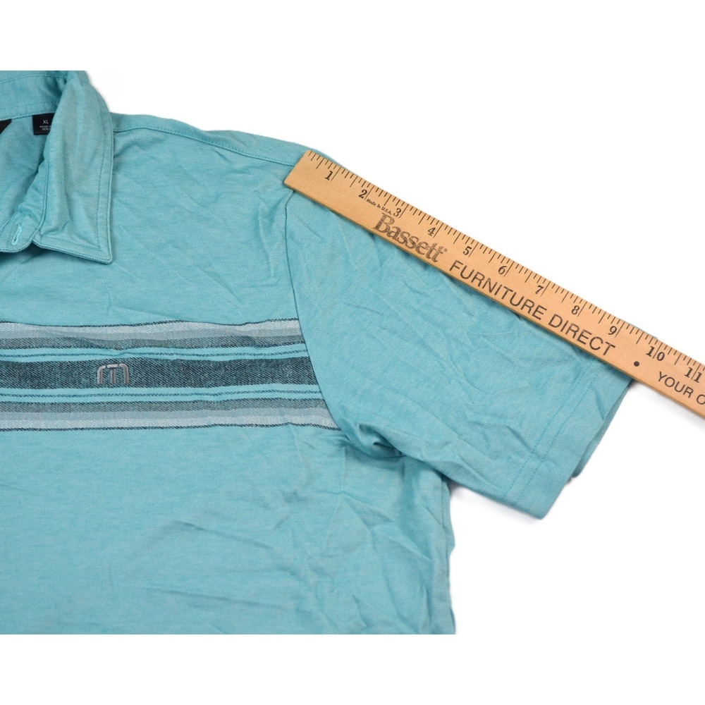 TravisMathew Mens XL Teal Blue Striped Pima Cotton Blend Short Sleeve Polo Shirt - Picture 10 of 10